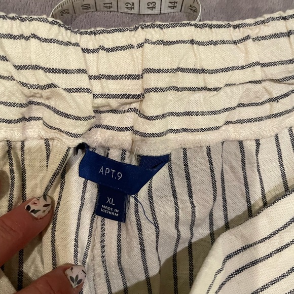 Apt 9 XL wide leg crop Capri cream linen blue pinstripe pull on pants - Picture 7 of 8